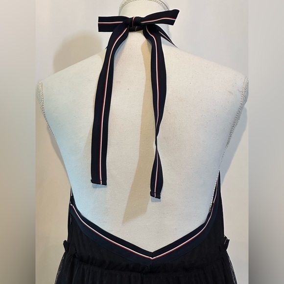 Maeve Anthropologie black tulle dress with white red and navy halter size 8 - Picture 10 of 14